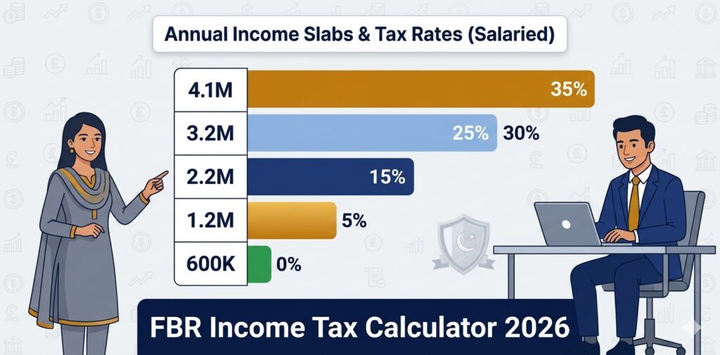 Income Tax Calculator Pakistan - Free FBR Salary Tax Slabs 2026