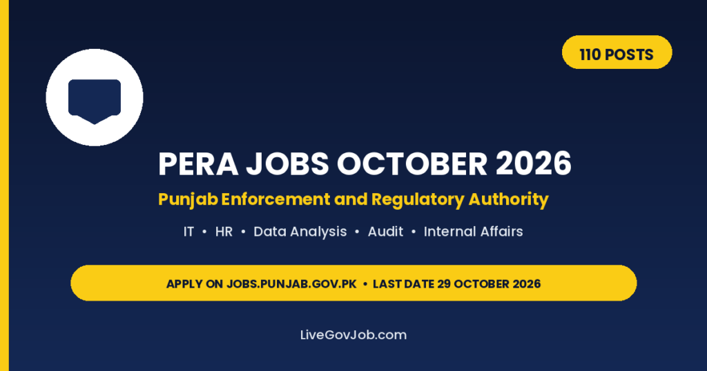 PERA jobs October 2026 Punjab Enforcement and Regulatory Authority 110 posts