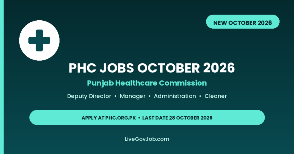 PHC jobs October 2026 Punjab Healthcare Commission Deputy Director Manager cleaner